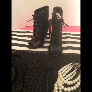 Black laced side zip peep toe heels